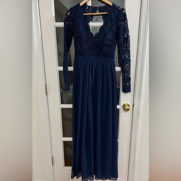 Lulu’s Awaken My Love Navy Blue Long Sleeve Lace Maxi Dress - Size S - Picture 3 of 10
